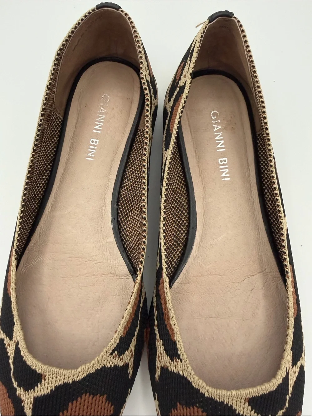 Gianni Bini Knit Leopard-Print Flats in Brown and Black